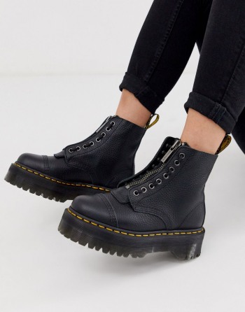 Dr Martens Sinclair Flatform Zip Leather Crne - Ženske Čizme | 74826ZIKE